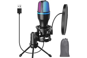HOMPOWER Microfono USB per Computer/PC Gaming - Microfono a Condensatore Cardioide Entry Level con Treppiede, Filtro Antipop, RGB, Perfetto per Streaming, Podcast, Registrazioni su YouTube, Skype