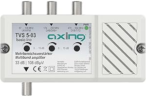 Axing TVS 5-03 Amplificatore MultiGamma 33dB Amplificatore Antenna 3x Radio TV FM DAB+ DVB-T2
