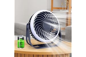 dovecina Mini Ventilator,USB Ventilator Ultra Leise,Tragbarer Tischventilator 360° Rotieren,3 Geschwindigkeiten,LED-Licht,2500mAh Akku,für Büros,Schlafzimmer,Zelt,Reisen
