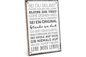 TypeStoff Holzschild mit Spruch – SEI DU SELBST – im Vintage-Look mit Zitat als Geschenk und Dekoration - HS-00492