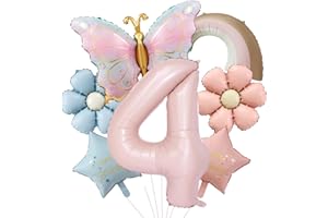 Schmetterling Geburtstagsdeko 4 Jahr Mädchen mit Gänseblümchen Folienballon,Schmetterlinge Deko 4. Geburtstag Mädchen Junge,Luftballon 4. Geburtstag Mädchen Geburtstage Schmetterling Themen Party Deko