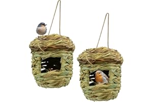 Woodside Hanging Bird Box/Nest for Small Songbirds/Hummingbird, Outdoor Garden Bird House, Natural Materials, Pack of 2