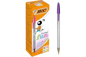 BIC Cristal Fun Stylos-Bille Pointe Large (1,6 mm) - Écriture Large et Intense - Couleurs Assorties, Boîte de 20