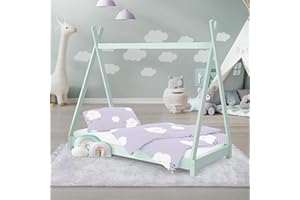 ‎ML DESIGN MODERN LIVING ML-Design Kinderbett Tipi 70 x 140 cm mit Lattenrost, Mint, Kiefernholz, Indianer Bett aus Massivholz, Hausbett für Mädchen und Jungen, Kinderhaus Jugendbett Holzbett Bettenhaus Spielbett Zelt Holz