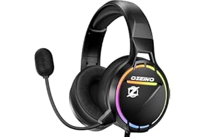 OZEINO Gaming Headset for PS4 PS5, Stereo Surround Sound, 50 mm Audio Drivers, 4 Light Modes, Over Ear Headphones for PC, Xbox Series X|S, Xbox One, Switch, Laptop, Mobile black