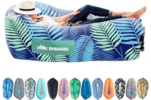 Chillbo Orsen - Divano Gonfiabile Impermeabile, con Borsa per Il Trasporto e Cuscino Integrato per Interni o Esterni (A Blue Leaf)