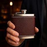 Perlotus 5 Oz-150 cc Hunili Kahve Brown Deri Kılıf &Ccedil;elik Viski İ&ccedil;ki Konyak Matarası