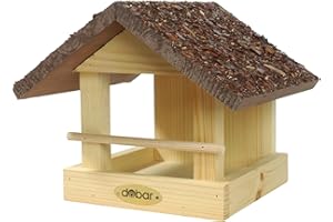 Dobar 38120FSCe Klasyczny Domek dla Ptaków z Korą - Willa z Litego Drewna do Zawieszenia na Ścianie lub Drzewie - Stacja Karmowa z Tacą na Karmę - 20 x