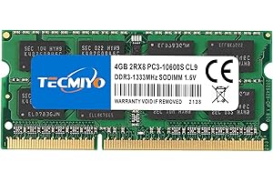 TECMIYO 4GB Kit (1X4GB) DDR3 1333MHz Sodimm RAM PC3-10600 PC3-10600S 1.5V CL9 204 Pin 2RX8 Dual Rank Non-ECC Memoria RAM sin búfer Ideal por actualización de computadora portátil