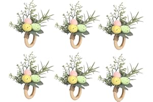 BestAlice 6pcs Easter Bunny Rabbit Napkin Rings Wooden Dinner Easter Napkins Ring Table Dinner Cute Rabbit Ear Napkin Ring Holders Farmhouse Napkin Rings for Easter Decor(Egg)
