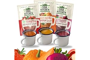 Soul Kitchen Instant Soup Variety Pack — Premium Vegan, Gluten-Free Cup Soup — Low-Calorie, Healthy Lunch — Real Vegetables, No MSG — Quick Office Work Snack — Three Flavours, 12x25g Bundle