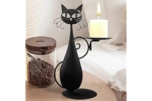 QSLKI QLSKI Porta Candele,Portacandela gatto nero con vassoio, Portacandela tea light, Portacandela vintage, Decorazione gatto in metallo per la casa, Decorazione portacandela (Tipo 1)