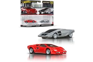 Hot Wheels Premium Kultowe auta Lamborghini/Lancia 2-pak samochodów w skali 1:64, wyjątkowe połączenia, opony Real Riders, metalowa konstrukcja, zestaw auta dla kolekcjonerów, JBL02