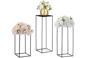 Nuptio Vaso Nero Pianta Stand 3 Pezzi Alti Vasi Fiori per Matrimonio Compleanno Festa Centrotavola - Colonna Metallo Visualizzazione Tavolo Rack Angolo Fiore Stand per Casa Soggiorno(40cm/60cm/80cm)