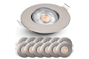 E EMOS EMOS LED Einbaustrahler 230V dimmbar, 4,9W / 480lm, 50° schwenkbar, warmweiß 2700K | Set mit 12 Stück Einbaustrahler LED Spot ultraflach, rund | Deckenspots LED dimmbar für Innenräume, Farbe silber
