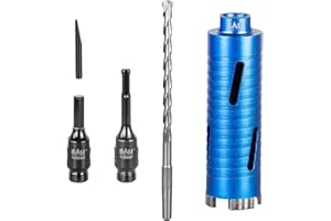 SALI Diamond Core Drill Bit Set - 52mm x 150mm Turbo Laser-Welded Segments for Concrete, Brick, Block, Stone Masonry, Granite with SDS Adapter, Hex Shank Adapter, Centre Bit