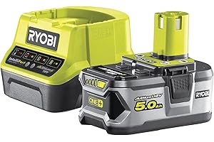Ryobi RC18120-150 Kit Ryobi con Caricabatterie e 1 Batteria da5.0Ah al Litio 18V ONE+, con 4 Indicatori di Stato di Carica, Grande Autonomia