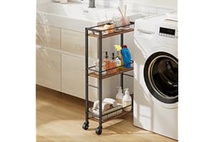 MAHANCRIS Carro Estrecho con 3 Estantes, Carro de Cocina Estrecho con Ruedas, Práctico Carrito de Almacenamiento, para Espacios Reducidos en Comedores, Cuartos de Baño, ARCHR1501Z