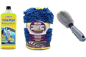 HITOPSELLER® KIT MAFRA Car Wash Shampoo e Cera + Guanto Double Face lavaggio auto autolavaggio pulizia auto + SPAZZOLA per pulizia cerchioni in OMAGGIO
