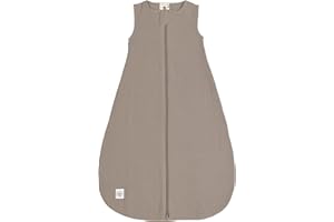 Lässig Baby Summer Sleeping Bag, Sleeveless, Muslin, GOTS Certified Cotton, Unisex Muslin Sleeping Bag, Taupe, Size 74/80, 7 - 12 Months