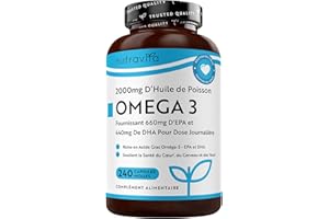 Omega 3 Huile de Poissons 2000mg - 240 Gélules (120 Jours) - Haute Concentration en EPA (660mg) & DHA (440mg) Soutien Fonction Cardiaque et une Vision Normale - Fabriqué par Nutravita