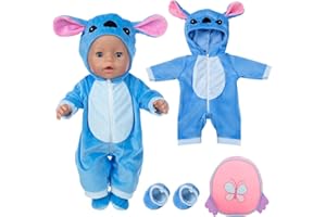 CARREUTY Ubranie dla lalek dla lalek 35-43 cm, ubranka niemowlęce wraz ze skarpetkami i plecakiem, niebieskie stroje, niebieskie ubranka dla lalek New Doll 40-18 cm, prezenty dla chłopców i zmęczonych