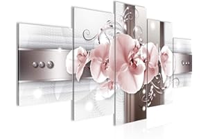 Runa Art - Tableau Fleurs Orchidée 200 x 100 cm 5 Parties XXL Decoration Murale Dessin Gris Rose 008351b