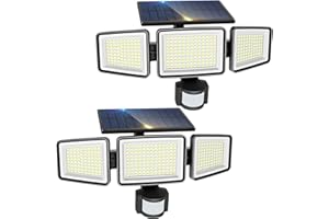 Nipify Foco Solar Exterior, 302 LED Luz Solar, 3 Modos 3 Cabezas Ajustables 270°, IP65 Impermeable Con Sensor de Movimiento para Jardín, Garajes, 2 Piezas