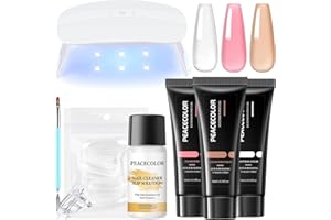 PEACECOLOR Kit Ricostruzione Unghie 3 Colori Rosa Trasparente Marrone 16ml Poly Estensione Gel con 6W Lampada LED/UV Unghie Finte Kit Unghie