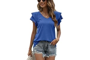 DECORIE Camisetas Manga Corta Mujer con Volantes Blusas Mujer Verano Cuello en V Elegantes Mujer Tops