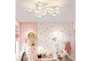 Qcyuui Led Ceiling Light, White Star Led Ceiling Light, 5-Star Shape Decoration Design, Dimmable with Remote Control 3000-6000K, 60w Modern Acrylic Ceiling Light for Kids Room Bedroom Living Room