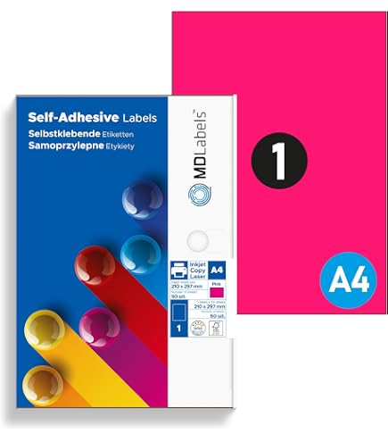 Feuilles Adhésives A4 Rouge Fluo - Lot De 50 Feuilles Autocollantes 210x297mm Pour Imprimantes
