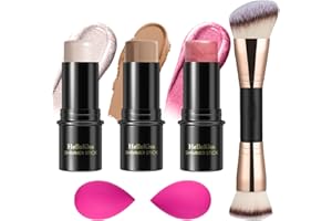 HILARECO 3 Pcs Cream Contour Stick Makeup Kit,Shades with Highlighter Stick,Blush Stick and Bronzer Contour Stick for Sculpt the Cheeks,Waterproof, Matte & Dewy Finish (Light,#01+#09+#11)