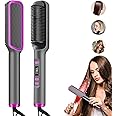 Yoawllty Hair Straightener Brush, 2 in 1 Hair Straightening Iron and Curler, Anti-Scald Straightening Comb Curling Iron for Girls Women All Hairstyles (Grey)