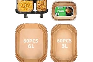TopEsct Heißluftfritteuse Backpapier für Philips Airfryer Dual Basket 3000 Series, 120Stück Backpapier für Tefal 5,2/3,1 L Dual Easy Fry, 21x17 cm & 21x11 cm, Heißluftfritteuse Zubehör