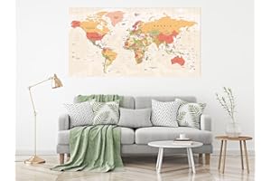 OEDIM Cuadro Pegasus Pared Mapamundi Politico Fondo Beige | Cuadro para Paredes | Kappa Decorativo | Varias Medidas 150 x 78 cm | Decoración comedores, Salones, Habitaciones...