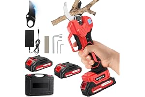 Tijeras de Podar Eléctricas 50mm, POIFL Tijeras de Podar Bateria con 2 Baterías 2000mAh Recargables, Pantalla LCD, Corte Silencioso, Ideal para Jardinería, Huertos,Granjas, Ligero y Ergonómico