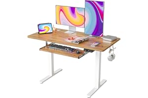 ‎FEZIBO FEZIBO 120 x 60 cm Schreibtisch Höhenverstellbar Elektrisch mit Tastaturablage, Stehpult T-Beine aus Stahl mit Memory-Steuerung, Anti-kollisions System, Hellbraun