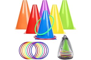 SoftcuteLee 3 in 1 Toss Game Set Hoops and Cones with Bean Bags Training Game for Indoor Outdoor Activity Birthday Party Supplies for Kids Children & Adults - 17Pcs (Multicolor)