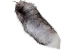 PESONCARL Ogon z lisa, 35 cm, kudłaty ogon ze sztucznego futra, realistyczny lisi ogon, dekoracyjny ogon Therian Tail do torebki, plecaka, Cosplay, srebro