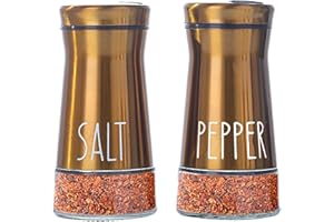 Fyfjur Saliera e Pepiera, 2 Pezzi Da Tavola In Acciaio Inossidabile, Mini Con 3 Diversi Fori Per Viaggi Con Coperchio, Da Cucina Per Zucchero, Spezie, Sale e Pepe, Oro