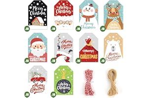 ‎KOOGEL Koogel Geschenkanhänger für Weihnachten, 100 Stück 10 Verschiedene Designs Geschenkanhänger Etiketten mit 20M Schnuren für Weihnachten Dekoration 7 x 4.5cm