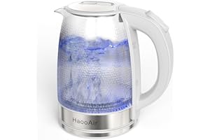 Haooair 1.8liter Glas Wasserkocher, mit blau LED, Aufheizen leise, Trockengehschutz, Auto-Off, Einfach zu reinigen