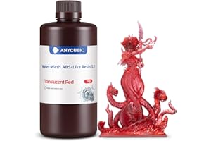 ANYCUBIC Water Washable ABS-Like Resin 3.0, High Toughness and Resilience, High Precision and Easy to Post-Process, Low Odor, Wide Compatibility for All LCD 3D Printers, 1kg Transparent Red