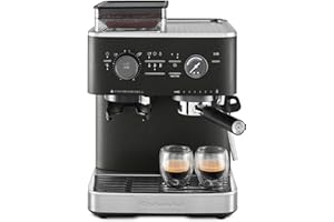 KitchenAid Machine a Café Grain - Machine à expresso semi-automatique - Machine Expresso et Cappuccino avec broyeur à café conique intégré - pot à lait 355 ml - Truffe noire