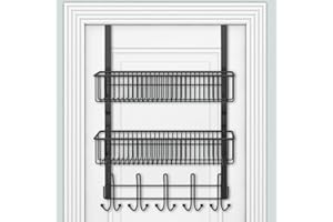 ENONCI Sobre la puerta Gancho para colgar para colgar organizador de estantes con para almacenamiento, canasta de alambre Negro para el organizador