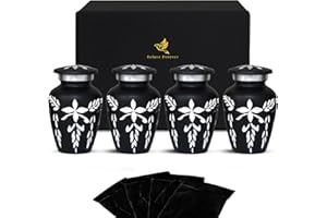 SOLACE FOREVER Black Cremation Urns - Handcrafted Mini Urns for Human Ashes Set of 4 with Ashes Box - Small Black Funeral Urns for Ashes - Honour Your Loved One with Black Keepsake Urns - Mini Urns for Men & Women