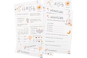 TNEDFOD 20 x Babyshower Ratespiel Karten zum Ausfüllen, Beidseitig Bedruckt, Ratespiel für die Babyparty, Tippkarten Jungen und Mädchen für die Gender Reveal Feier und Babyshower Spiele - Deutsch