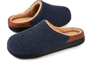 LongBay Men's Wool-Like Slippers Memory Foam House Shoes with Warm Sherpa Lining for Indoor Outdoor Winter