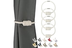 BEL AVENIR Alzapaños magnéticos para cortinas, modernos alzapaños tejidos con exquisito nudo, soportes para cortinas para decoración del hogar (algodón, paquete de 4)